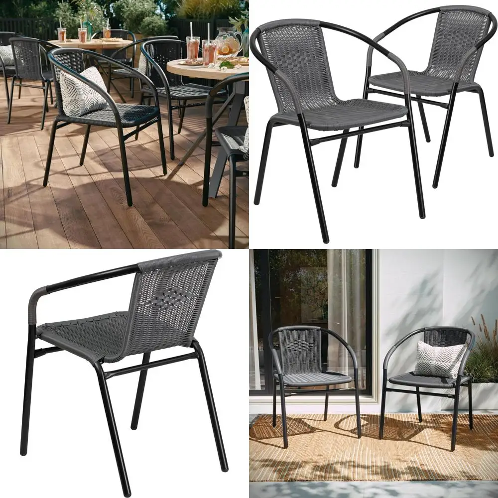 

2 Pack Gray Rattan Stackable Dining Chairs for Indoor & Outdoor Use