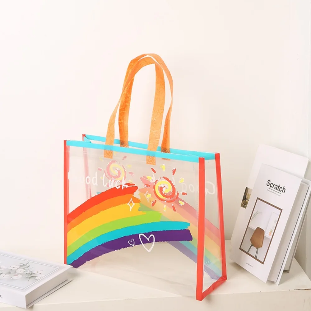 

PVC Transparent Rainbow Shoulder Bag Waterproof Beach Swimming Storage Handbag Large Capacity Shopping Bag Totes