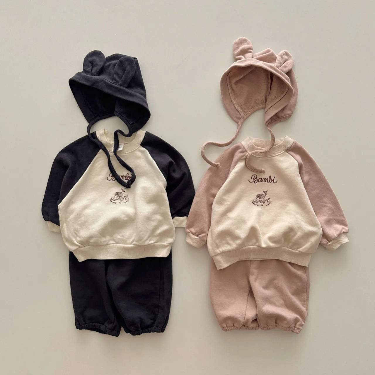 2023 Autumn Baby's Sets With Hat 3 Pcs Cute Embroidery Deer Baby Long Sleeve T-shirt Pant Hat Set Korean Baby Clothes 0-24Months