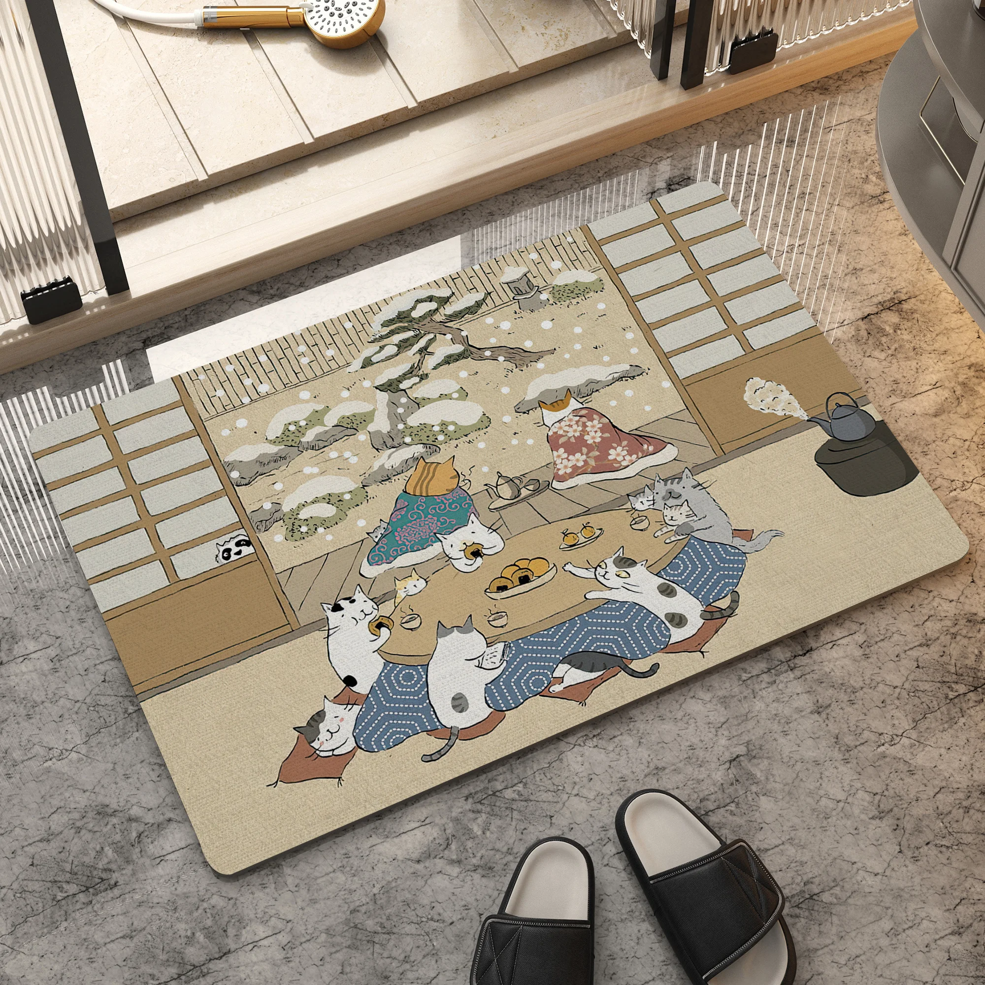 

VIKAMA Katong Chinese Cat Diatom Mud Decorative Carpet, Anti-Slip And Water-Absorbing, Entrance Hall, Bathroom And Home Decor