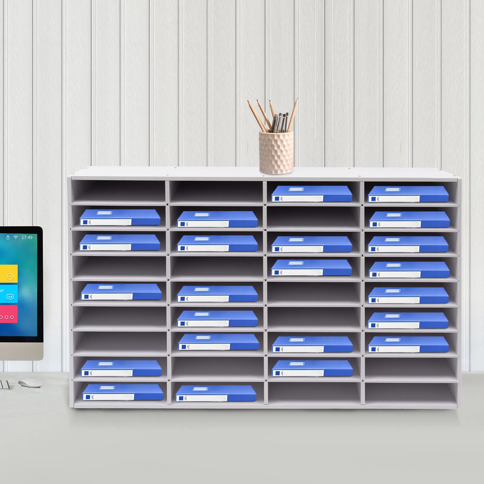 

36 Compartment Literature Organizer White PVC Board 39.4x11.8x24in 176lbs Load-bearing Removable Partition for Office School