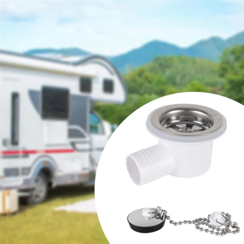 Sink Waste Drain Plug Hole Angle Fitting, Waste Plug Sink Basin Drain Filter For Motorhome Boat, Without Tube-A67F