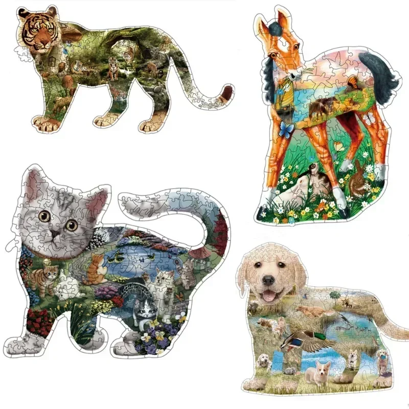 

Multisize Paper Jigsaw Puzzle Animals Series Paper Puzzles Horse Dog Tiger Cat Educational Entertainment Adult Christmas Gift