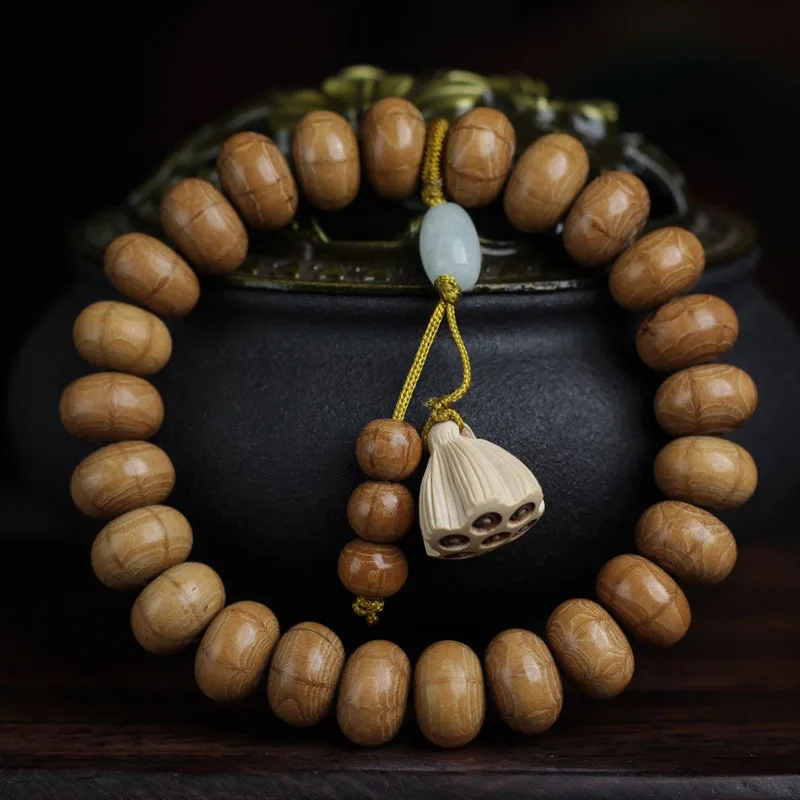 Natural Abelia Old Materials Single Circle Bracelet Antique Watermelon Pattern Lotus Seedpod Dragonwood Cultural Artifact Prayer