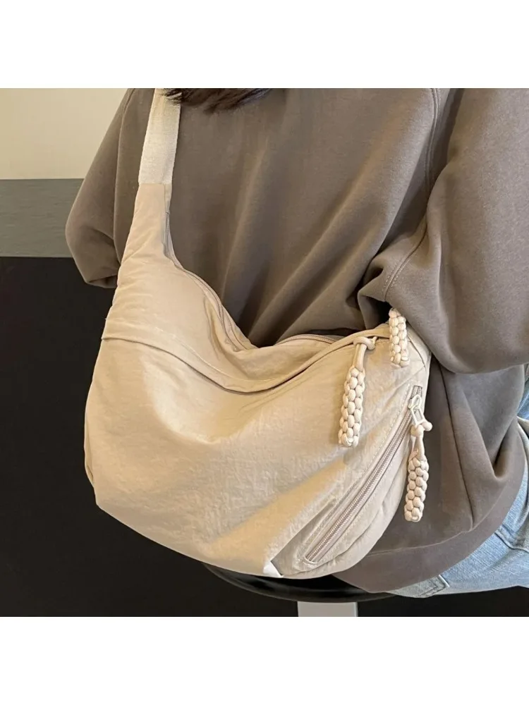 New Fashion Canvas Crossbody Bags Korean Simplified Shoulder Bag Large Capacity Sports Hobos Bag Solid Color Dumpling Bag