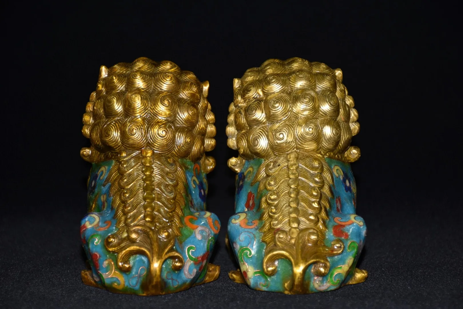 6"Tibetan Temple Collection Old Bronze Cloisonne Lion Statue A Pair Gather fortune Door Lion Ornament Town House Exorcism view 6