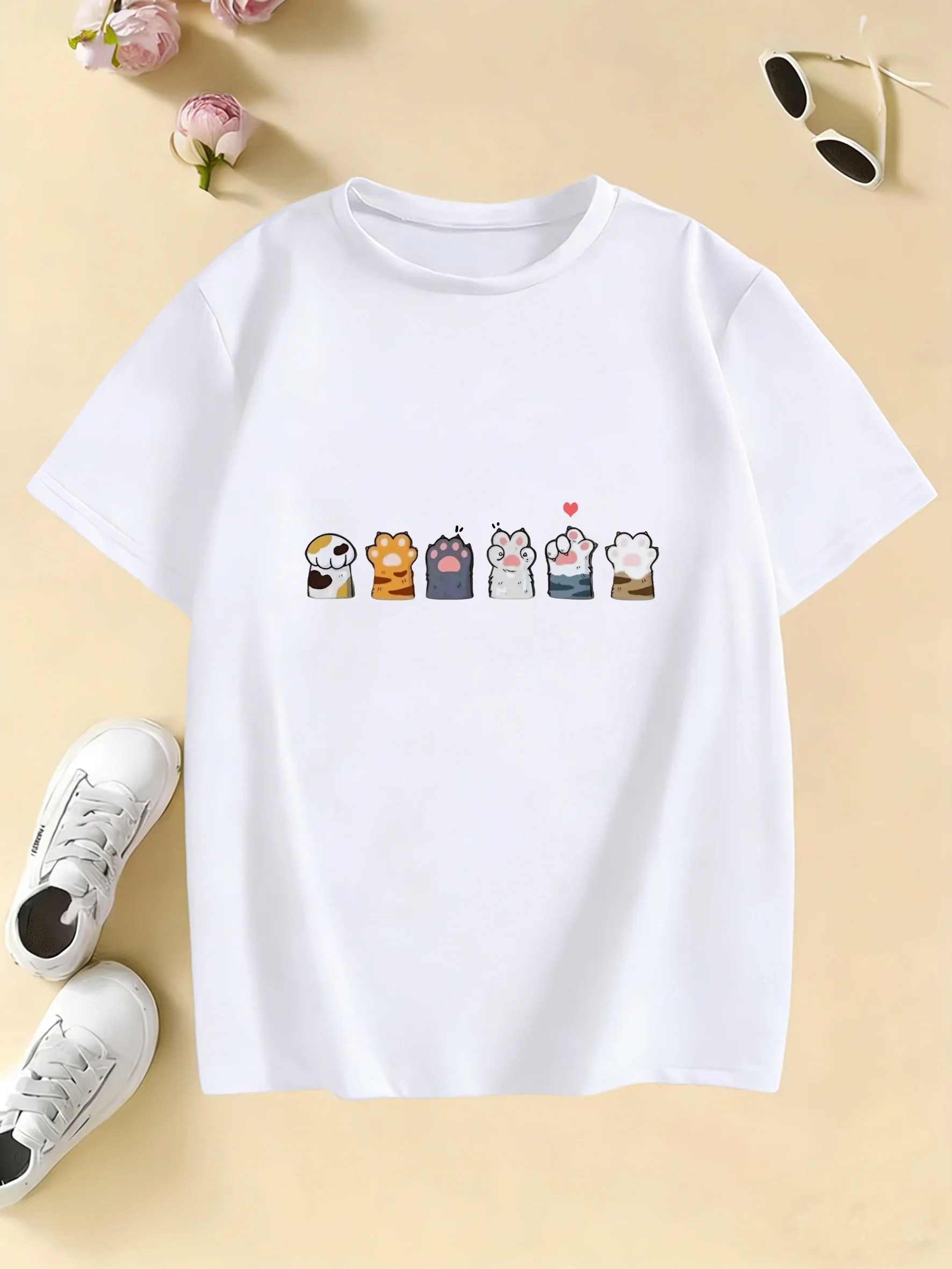 Paw Cat Funny Printed T Shirts Animals Kids Children's T-shirt Boys Girls Summer Spring Casual Top Tee Shirt