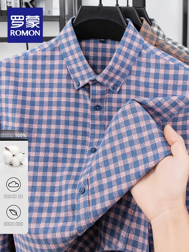 

Rn Pure Cotton Plaid irt Men's Casual Long Sve Autumn 2025 Faionable Loose Fit Busin Gentleman Sle Breathable
