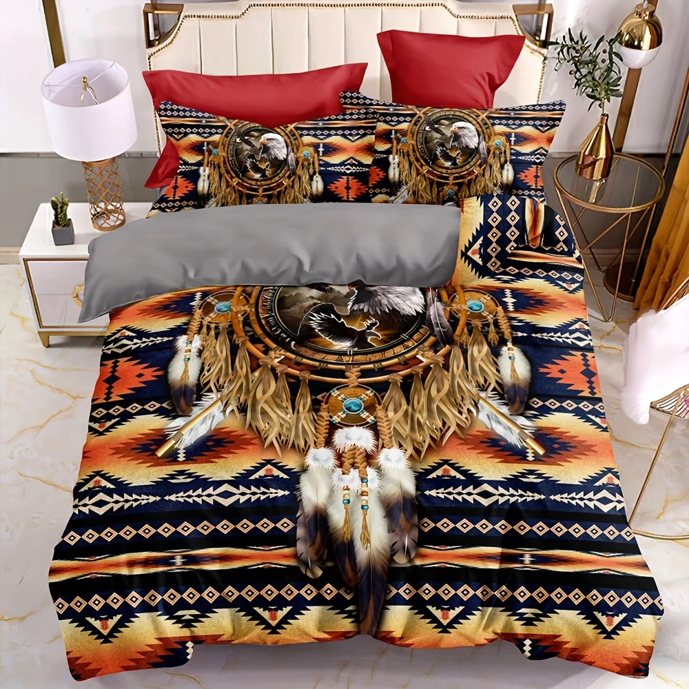 

Tribe Duvet Cover Set 1*Duvet Cover+2*Pillowcase Ethnic Style Dreamcatcher Eagle Print Aztec Soft Comfortable Bedding Set