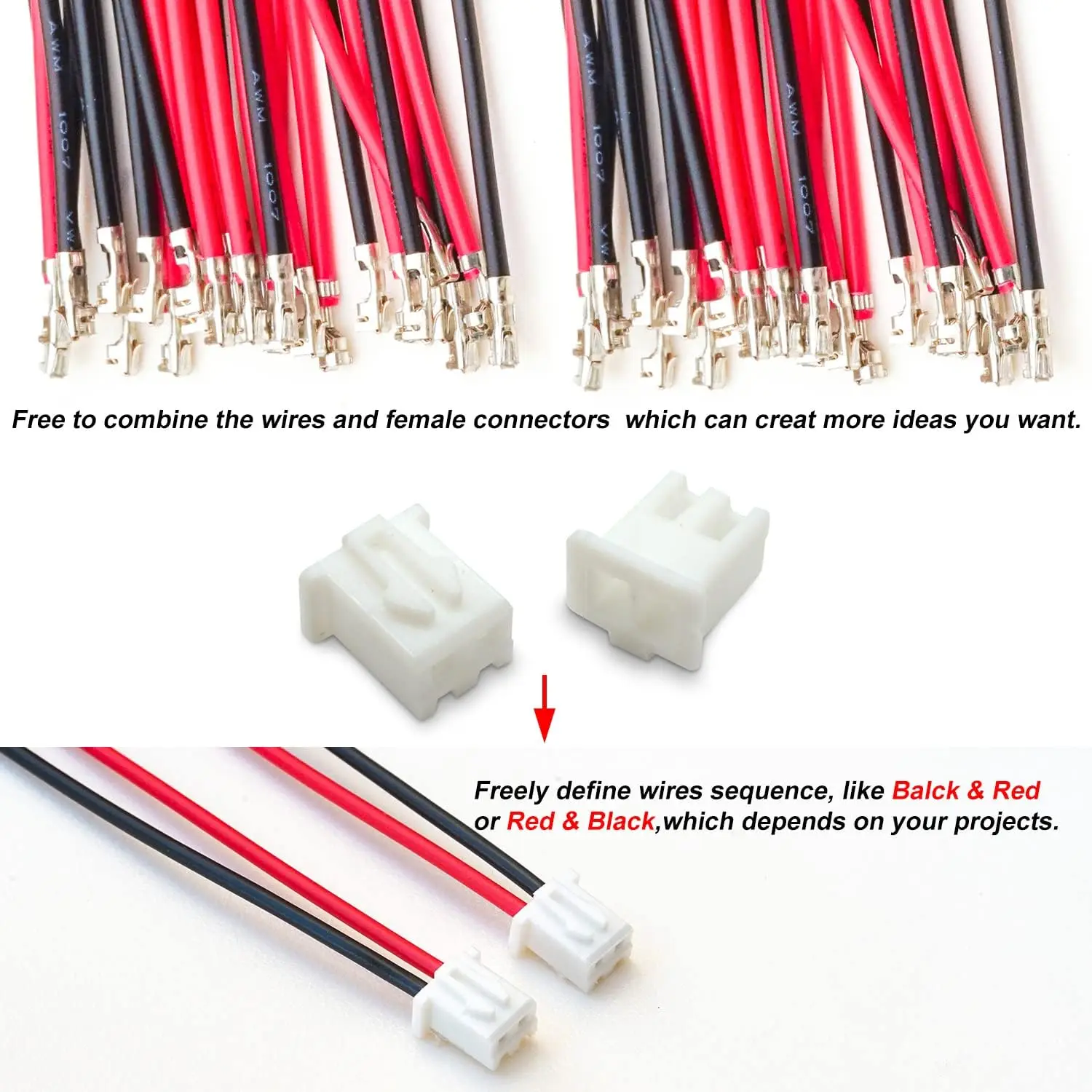 2.54mm JST Connector with 22AWG Pre-Crimped Wire, 2/3/4/5/6 Pin Housing JST Adapter Cable Connector 20cm Wire