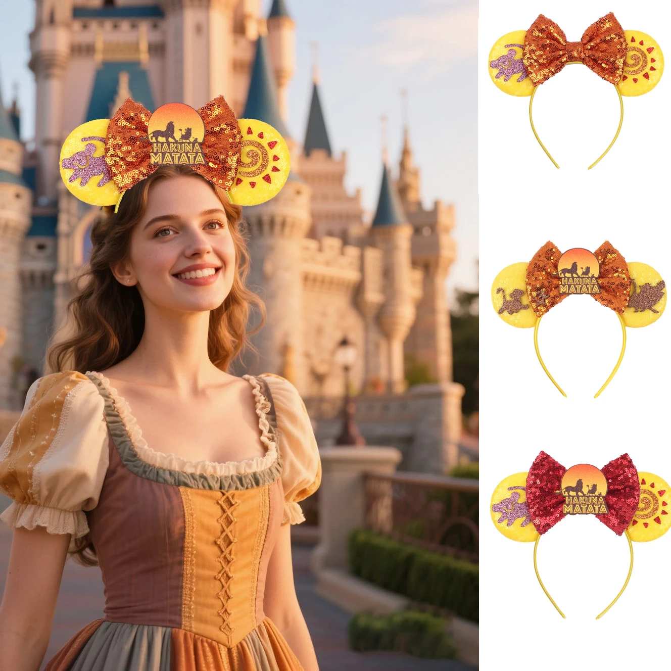 The Lion King Mickey Mouse Ears Headbands For Kids Mufasa Simba Hairbands Girl Pumbaa HAKUNA MATATA Sequins Bow Hair Accessories