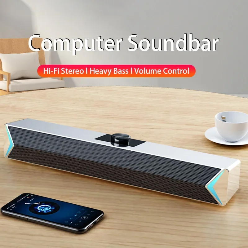 

TV Sound Bar AUX USB Wired and Wireless Bluetooth Home Theater FM Radio Surround SoundBar for PC TV Speaker for Computer Phones