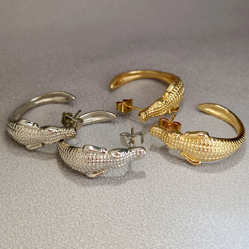 Creative Alloy Crocodile Alligator Earrings For Women Punk Style Animal Earrings Fashion Jewelry Gifts