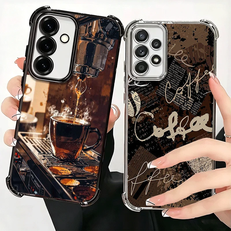 Black Coffee Fashion Style Plating Phone Case For Samsung A17 A57 A27 A37 A16 A56 A26 A36 A15 A55 A25 A35 A14 A54 A24 A34 A13 A5