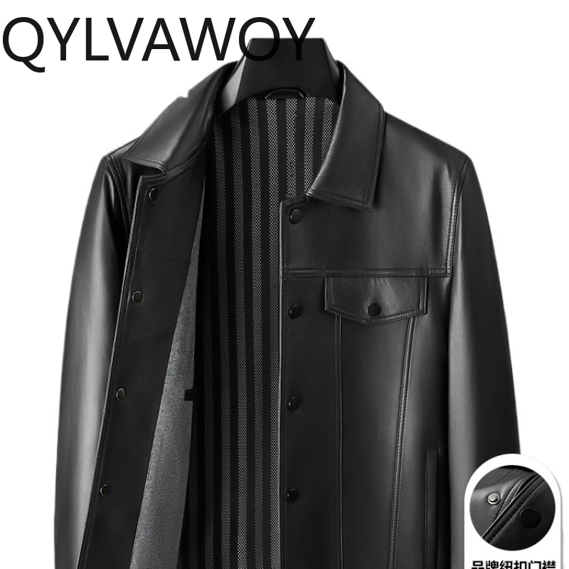 

QYLVAWOY 100% Real New Top-Grain Sheepskin Branded Men's Leather Jacket Casual Lapel Outerwear кожаная куртка мужская LJ2660