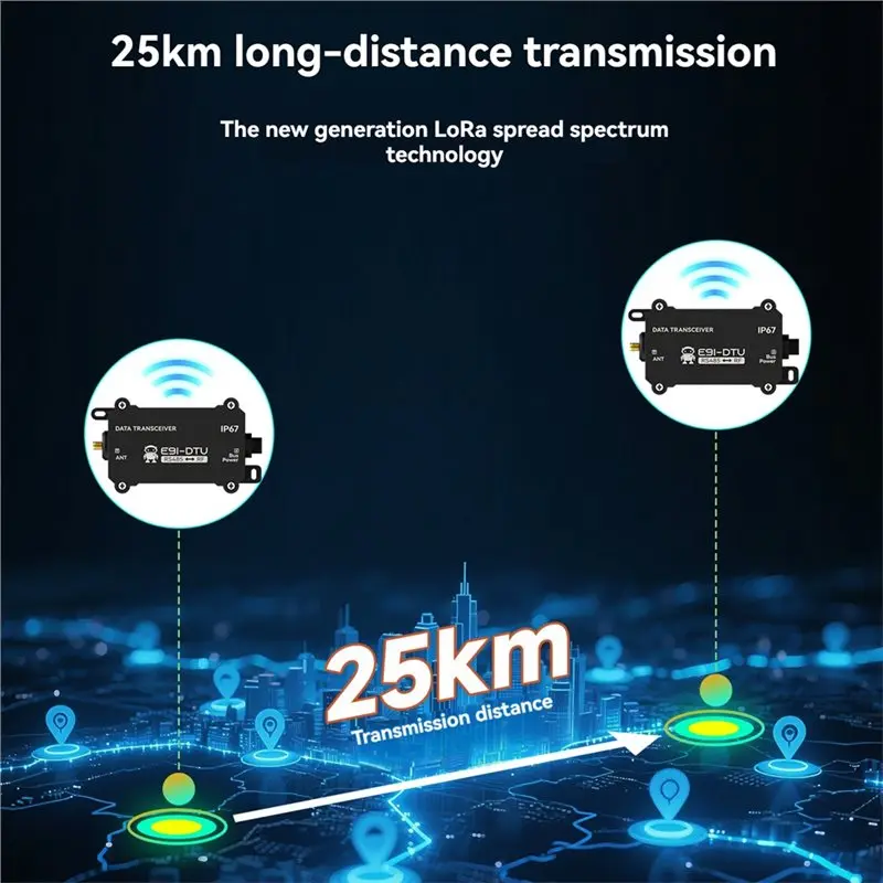 A31T LoRa Wireless Data Transmitter 410-493MHz RS485 Modbus IP67 Waterproof Long Range 8km for Industrial IoT