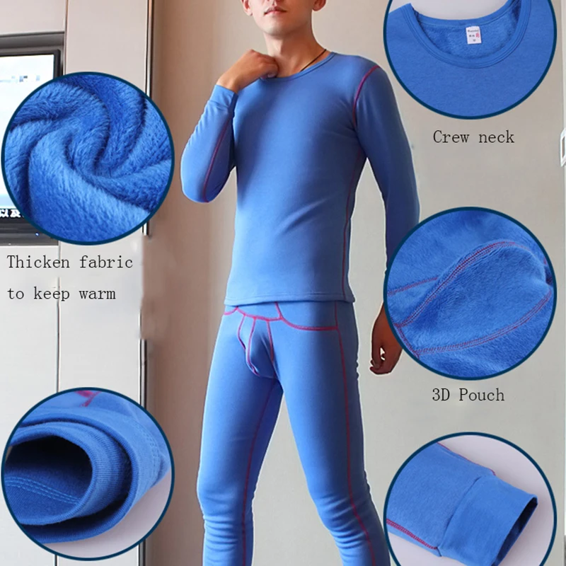 

Men's Sexy Underwear Padded Thick Pajamas Warm Anti-Freezing Tights Round Neck Home Wear