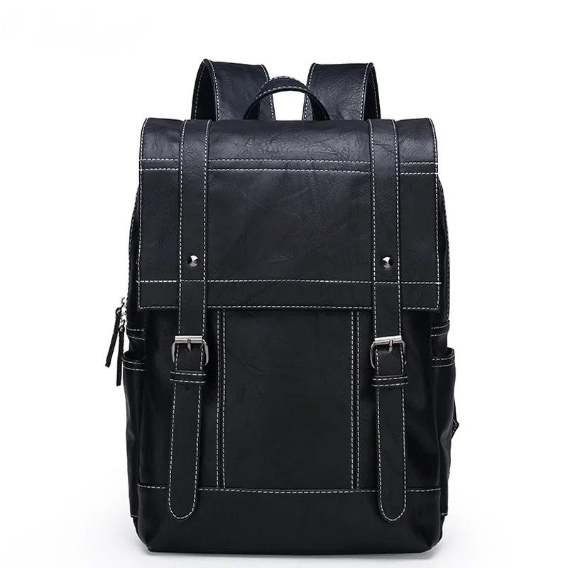 New Leisure Casual Solid Color Genuine Leather Man's Backpack Multi-functional Large-capacity Student Schoolbag Simple Bag