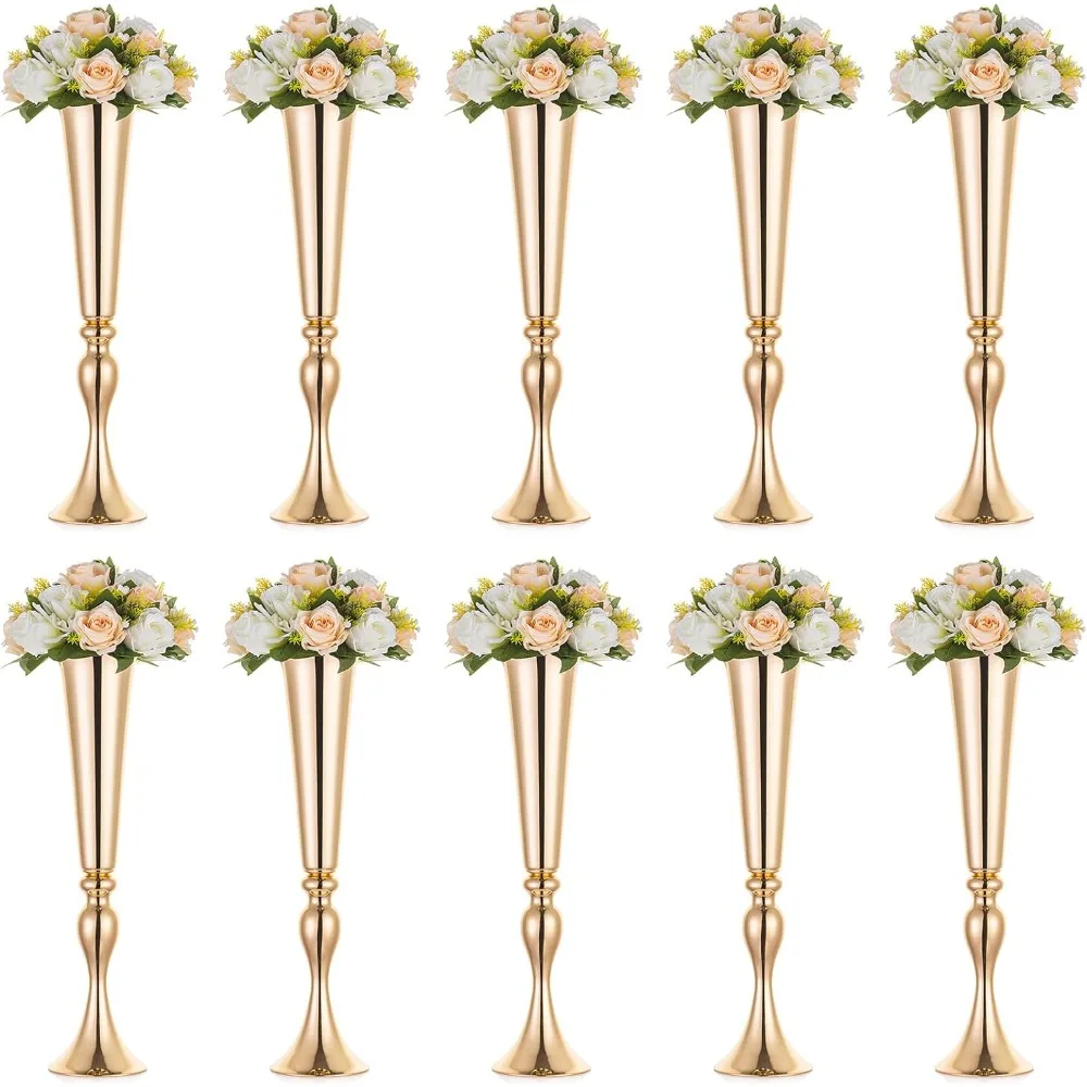 10 multi-functional metal horn vases with a height of 21.9 inches, decorated for wedding and party events, 