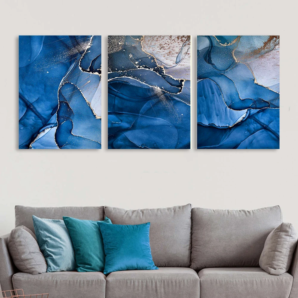 

Абстрактные сине-белые настенные картины, современные минималистичные принты на холсте без рамы для гостиной, без рамки