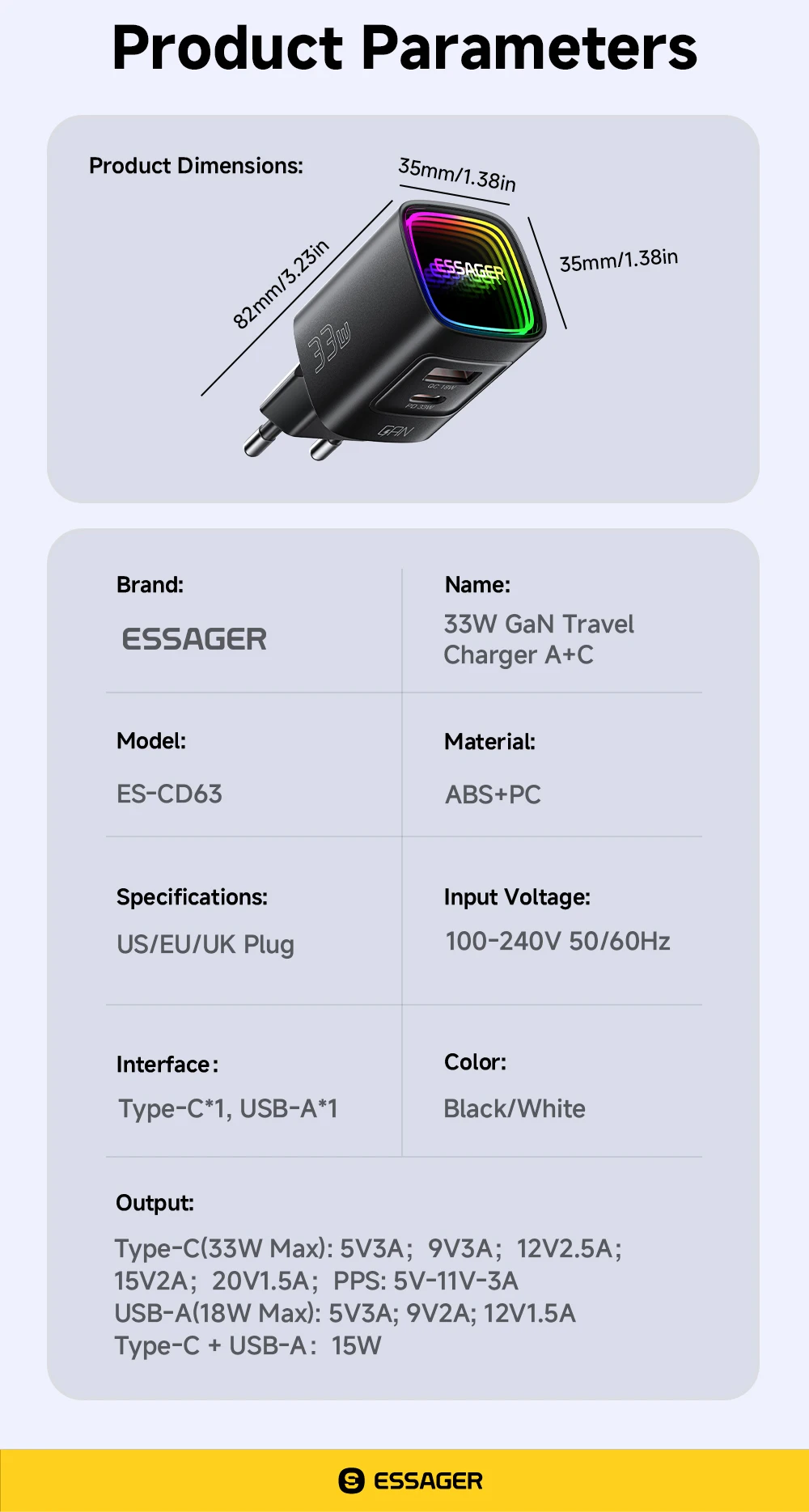 Essager 33W GaN USB Typ C Ladegerät mit Neonlichtern PD 3.0 Schnellladung für iPhone 17 16 15 Pro Max iPad Xiaomi Samsung Huawei OPPO – Detail 14