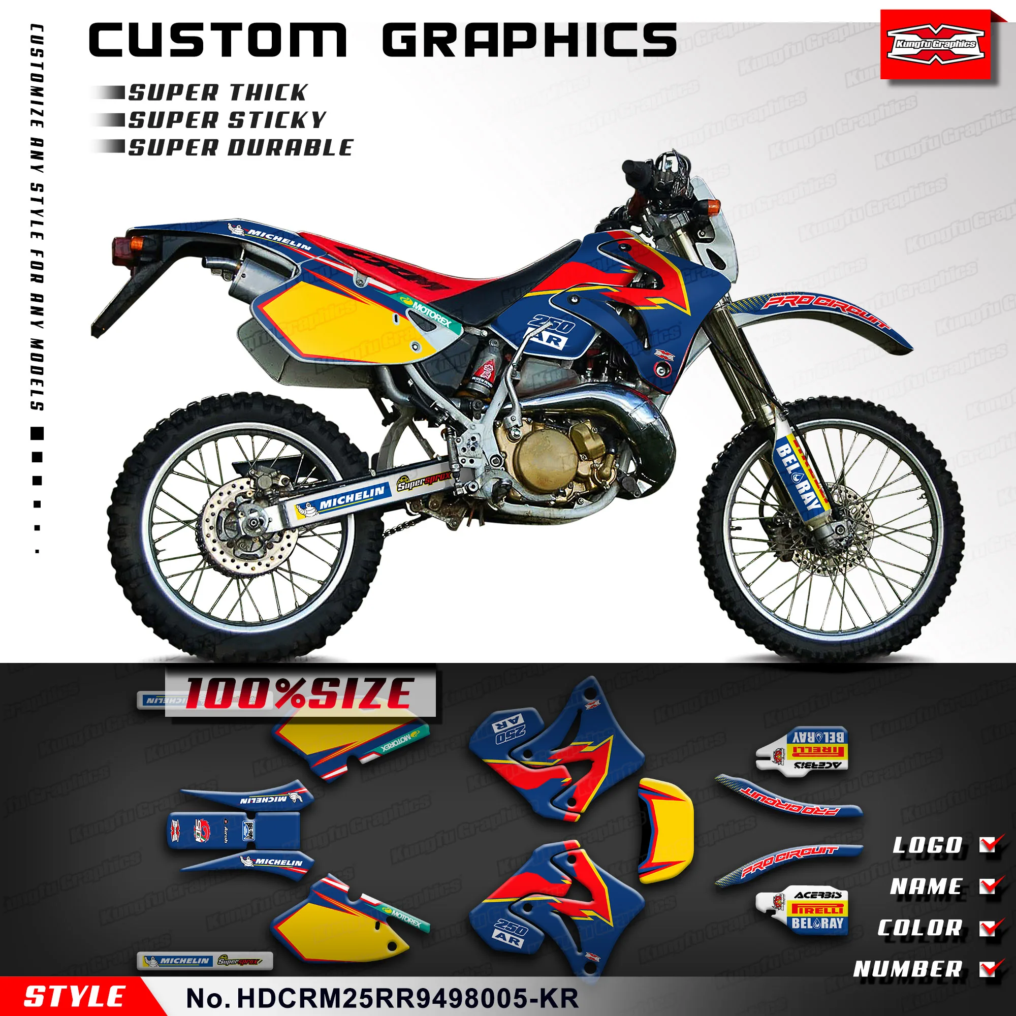 

KUNGFU GRAPHICS Dirt Bike Stickers MX Decal for Honda CRM250RR AR MK3 1994 1995 1996 1997 1998, HDCRM25RR9498005-KR