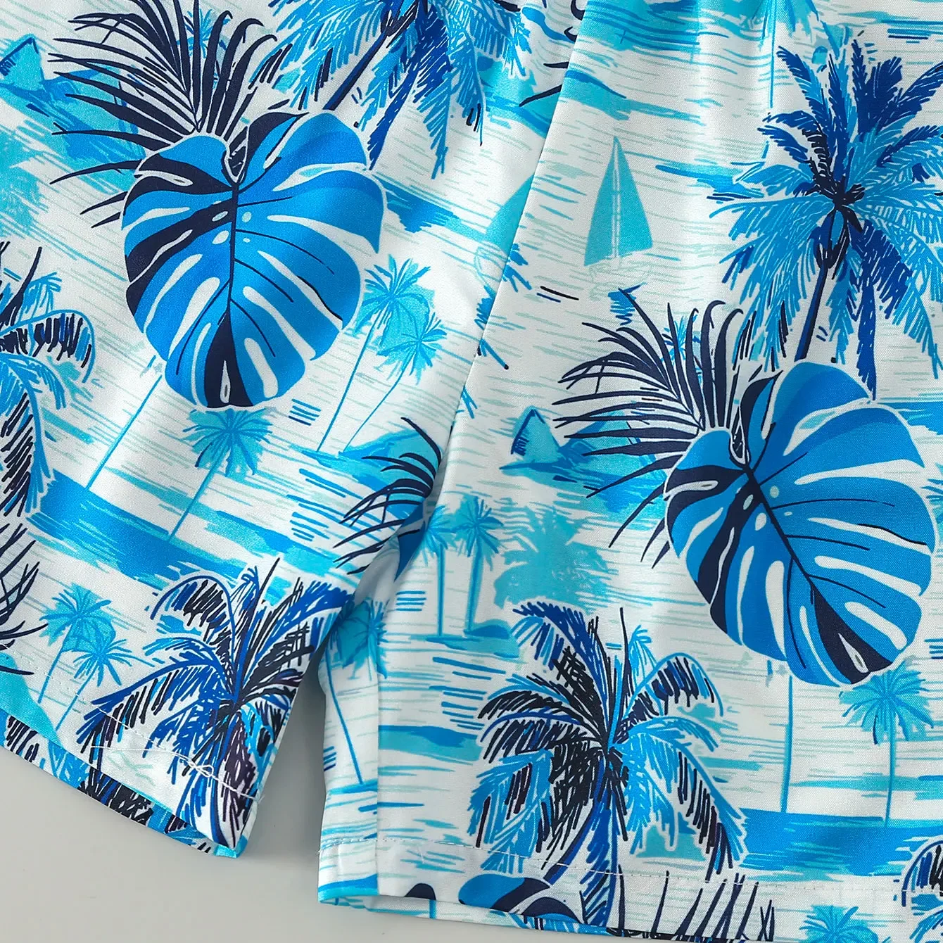 Boy's short-sleeved carfront suit, casual, printed palm le, beach vtion, gentleman style, square collar, summer
