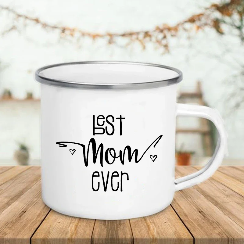 Best Mom/dad Ever Mugs Creative Glass Coffee Tea Drinks Dessert Milk Cup Enamel Mug Handle Drinkware Father's Mother's Day Gifts