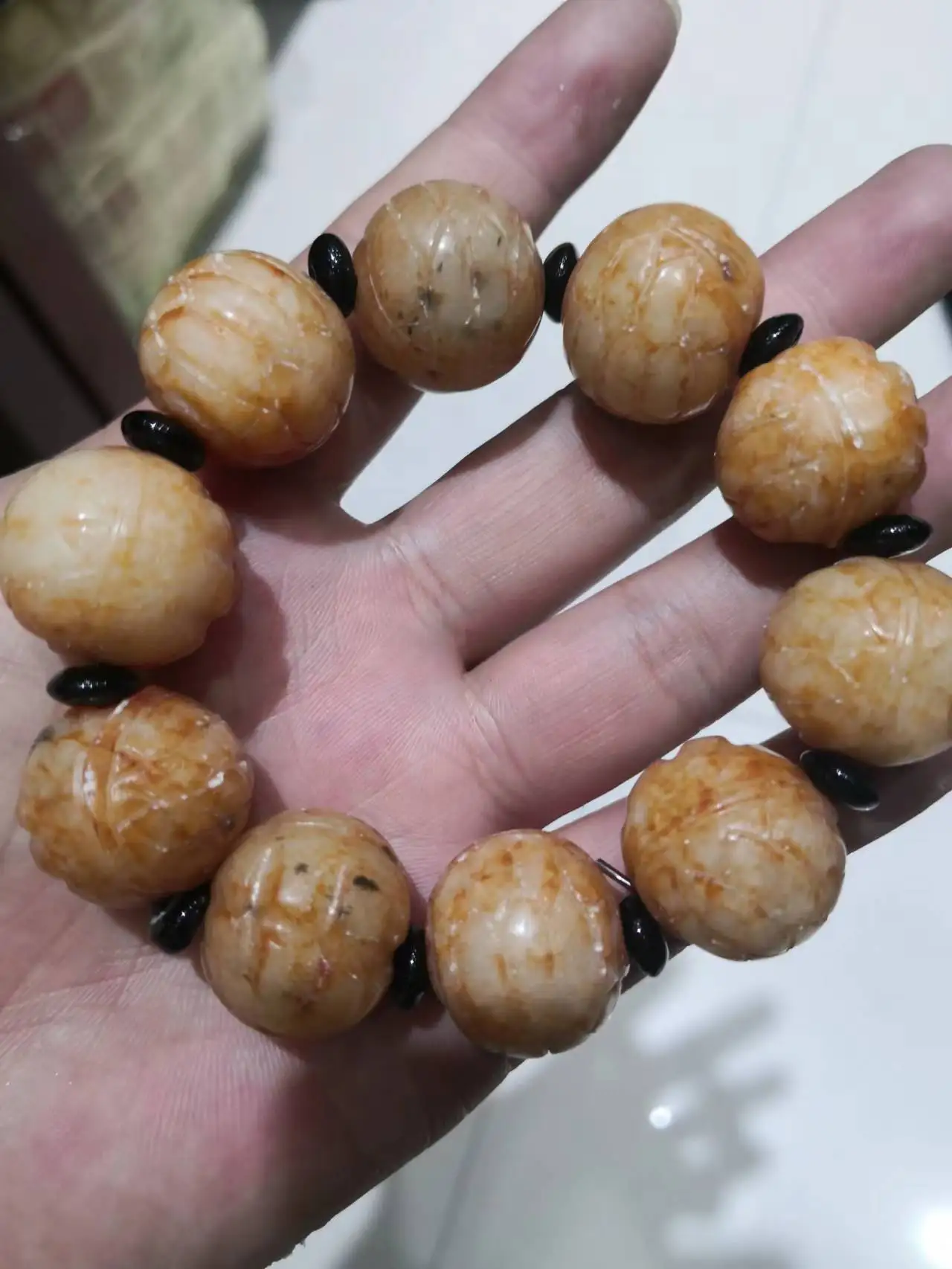 

natural Nephrit jade Hand carved round bead bracelet Original exquisite Ancient jade Bracelet Men women Fine Handring Jewelry