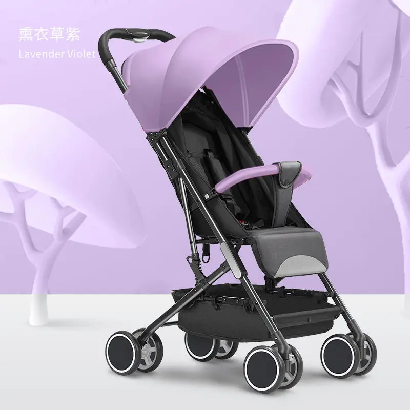Baby stroller can sit and lie down ultra-light umbrella car one-click folding portable newborn stroller wheel with shock absorp