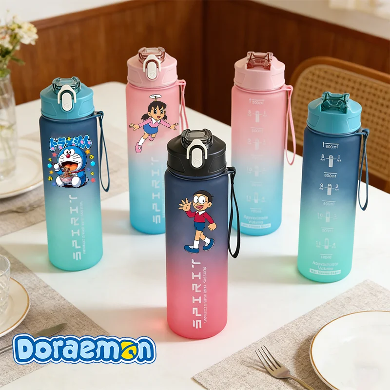 Botella de agua deportiva de gran capacidad de 800 ML de Doraemon, tazas portátiles a prueba de fugas para beber, jarras para viajes al aire libre, gimnasio, regalos
