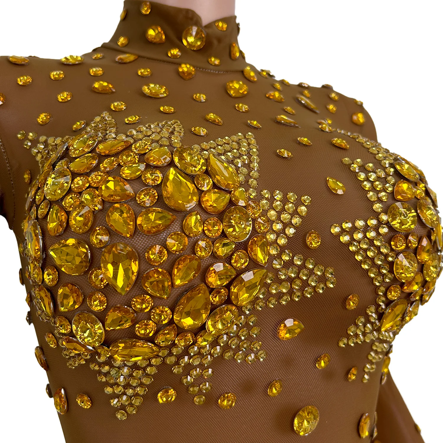 Luksusowe Przezroczyste Kombinezony Bodycon z Cyrkoniami i Cekinami na Imprezę Klubową, Elastyczne Jednoczęściowe Kombinezony Damskie, Rompery, Strój Taneczny