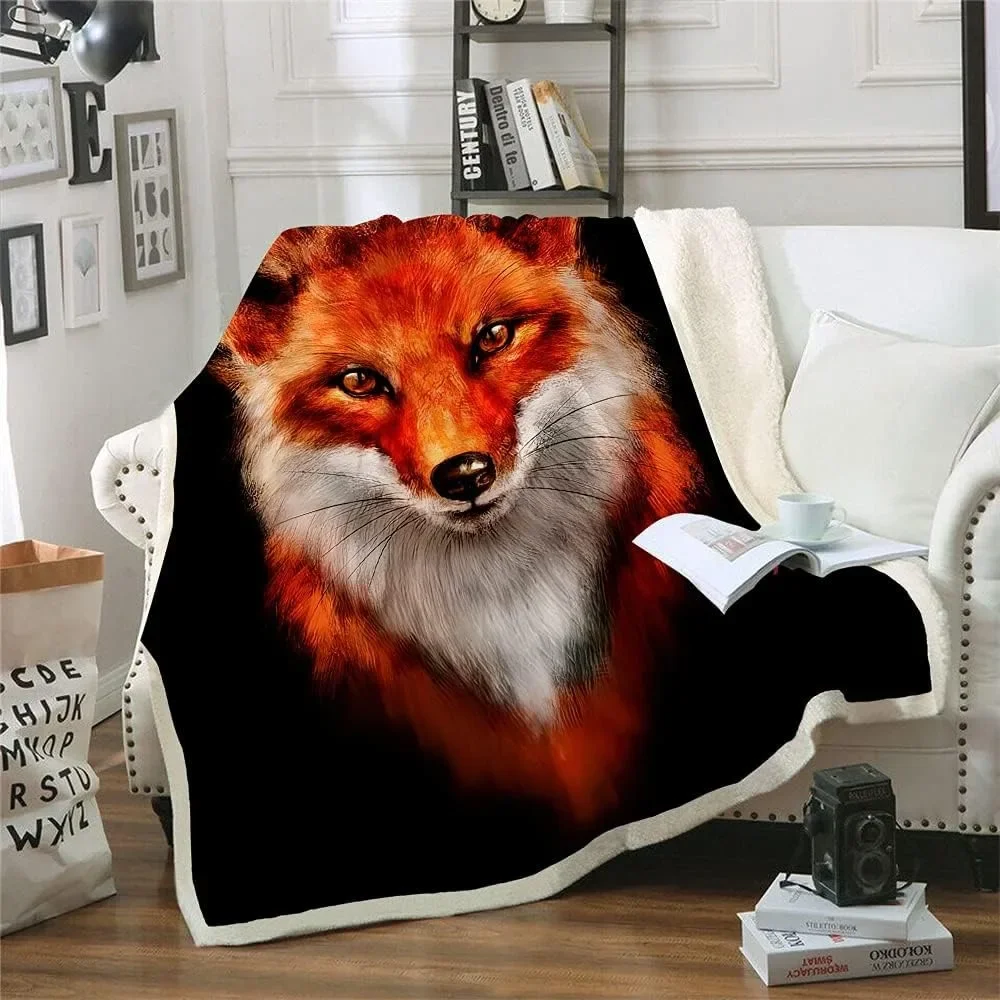 

Fox Blanket Decor Soft Plush Sherpa Warm Animal Flowers Fleece Blankets Living Room Breathable Lightweight Throw