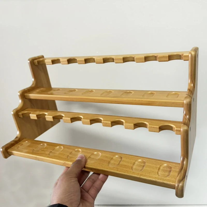 

16-position pipe rack, two-layer DIY loading and unloading tobacco pipe rack, solid wood rack, original wood color high-end gift