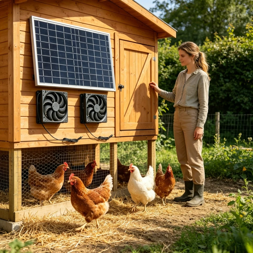 15W Solar Exhaust Fan Kit with Dual Weather Resistant Fans Solar Powered Ventilation Cooling System for Greenhouse Chicken Coop