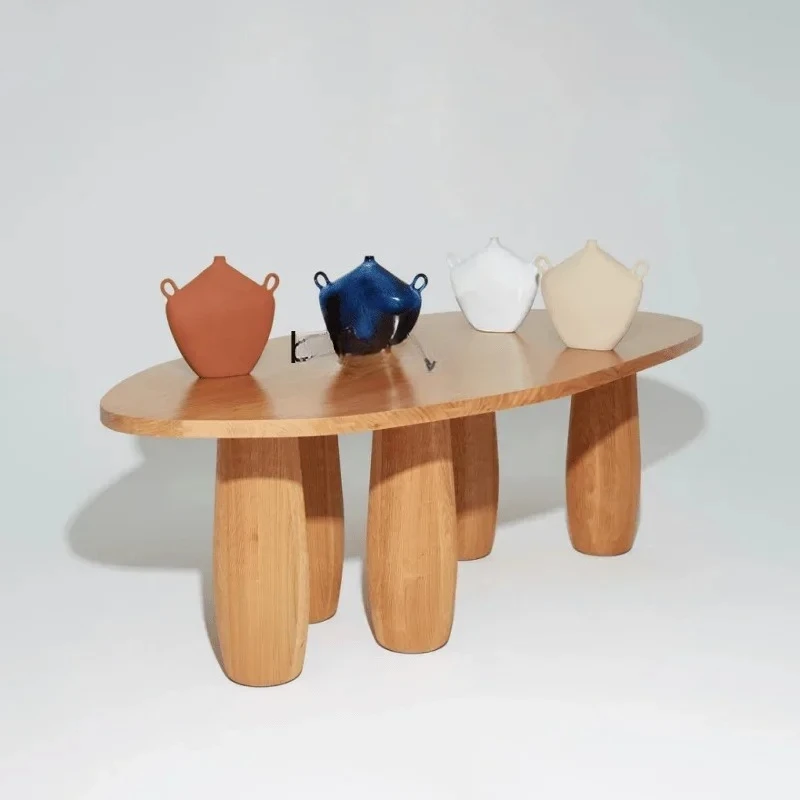 

Asmt52 Wabi Sabi wind log round coffee table solid wood living room home tea table Nordic retro homestay dining table