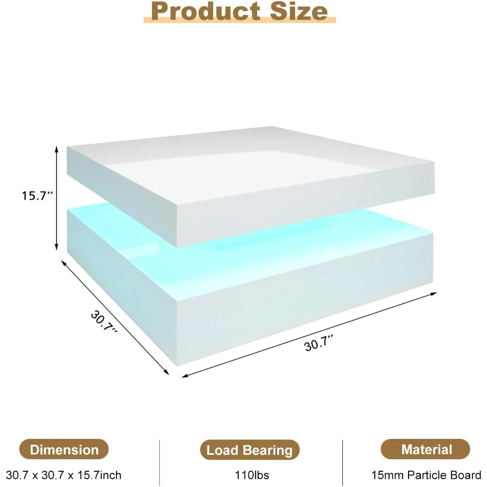 Modern High Glossy Wood 2-Tier Square Coffee Table with Storage for Living Room