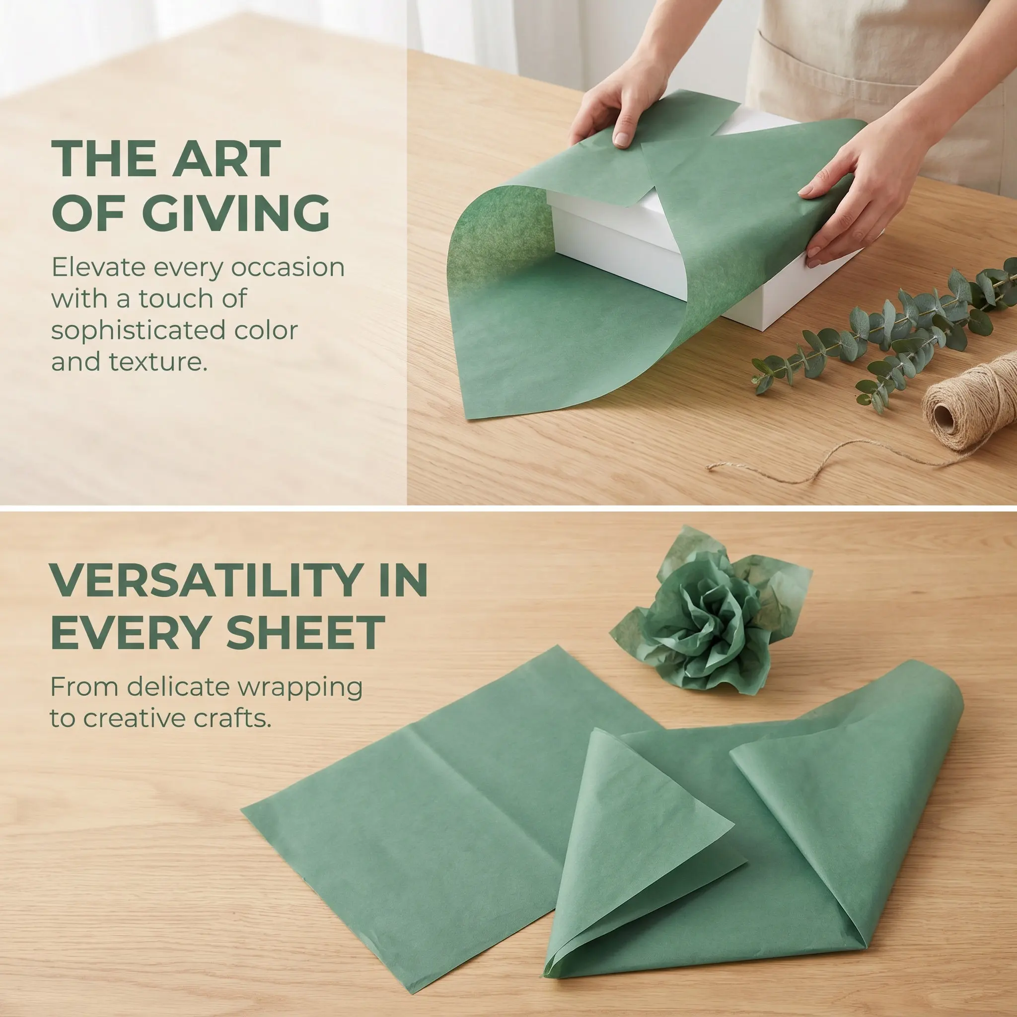 100Pcs Green Tissue Paper 14x20 Inch Sheets Soft Lustrous Wrapping Tissue for Gift Bags DIY Crafts Decorative Wrapping Paper