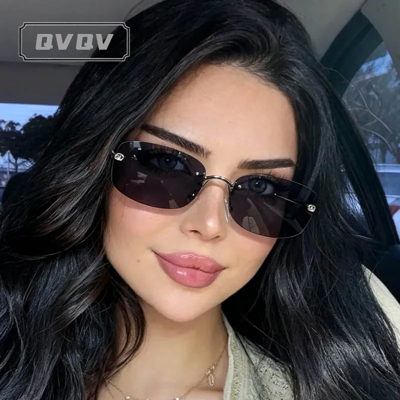 Luxury Brand Metal Circle Rimless Sunglasses Women Fashion S