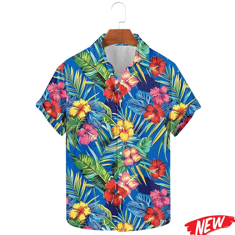 Hawaiianische Blumen- und Blätter-Grafik-Shirts für Herren, coole 3D-Druck-Pflanzen-Revershemden, Strand-Kurzarmhemden, Aloha-Urlaubshemden