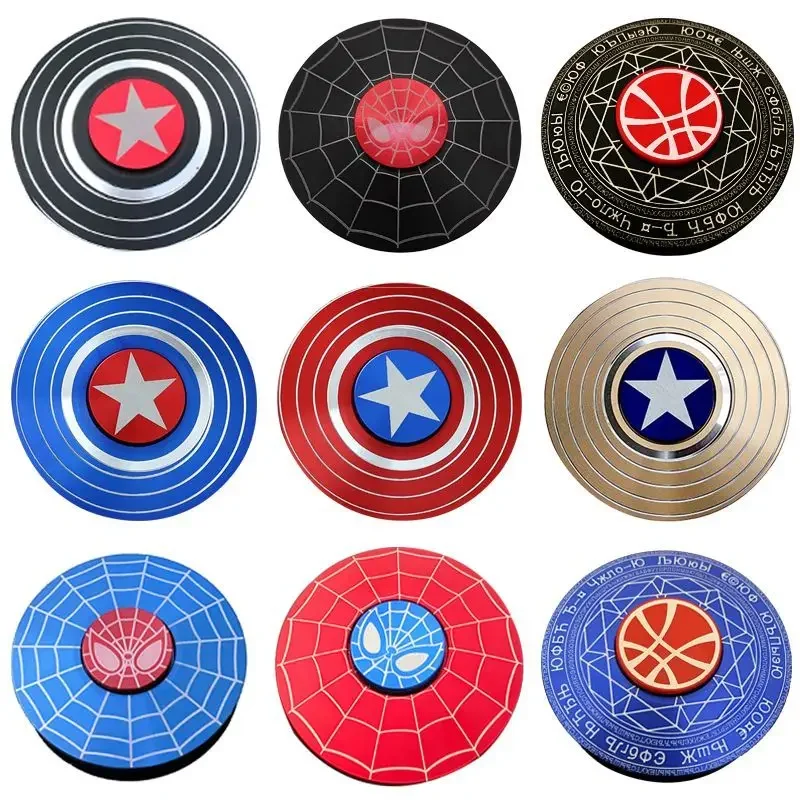 Marvel Spiderman Captain Iron Man Hulk Black Panther America Shield Decompression Artifact Rotating Fingertip Metal Gyro Toy