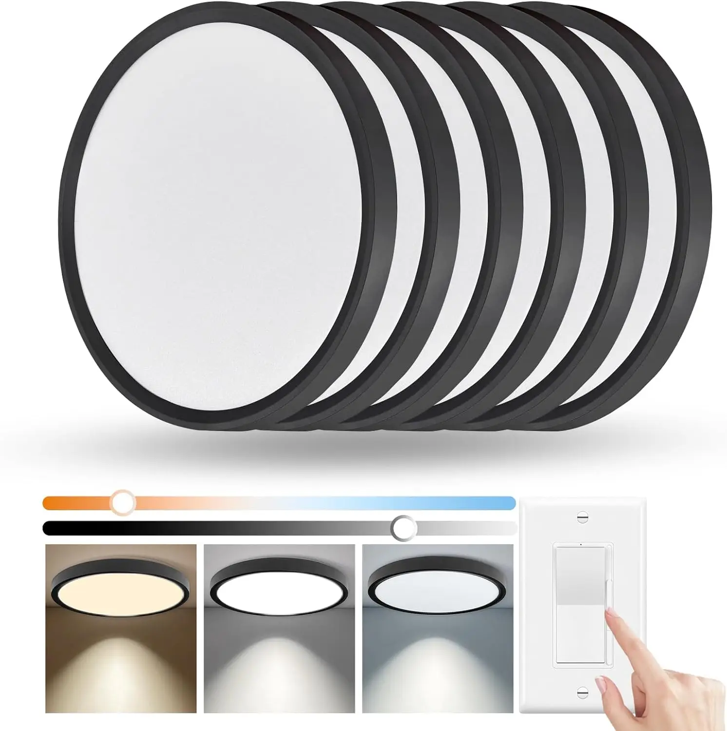 

6-Pack Slim Dimmable LED Ceiling Lights, 12 Inch Flush Mount Fixtures for Bedroom Hallway Laundry Room