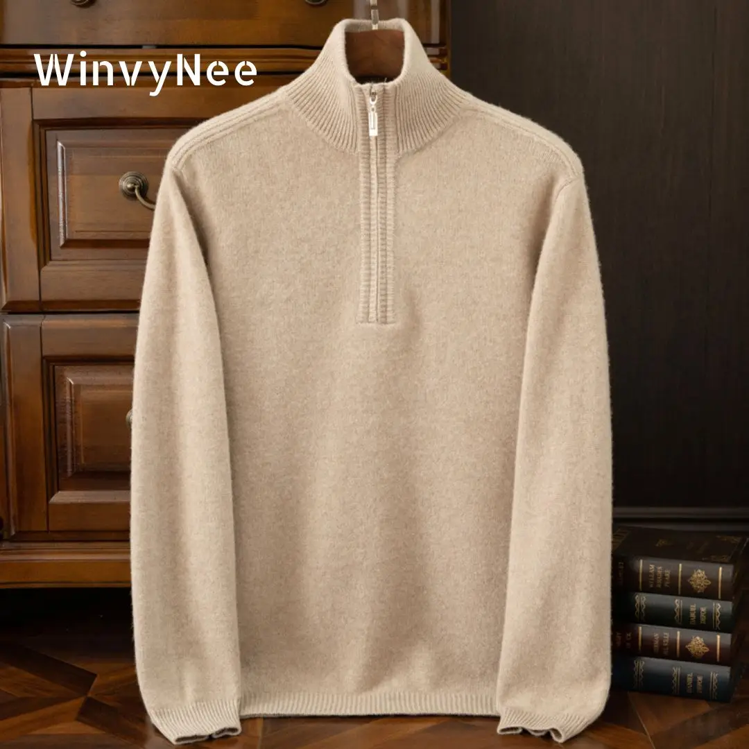 

WinvyNee Wool Sweater Man's Clothing Turtleneck Business Casual Zipper Long Sleeve Knitwear Tops Pullover Autumn Winter M1103026