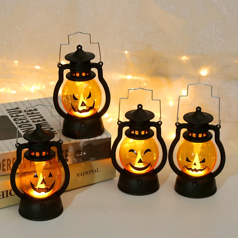 

Pumpkin Lantern Light LED GhostHalloween Hanging Lamp Candle Light Retro Small Oil Lamp Halloween Party Home Decor Horror Prop