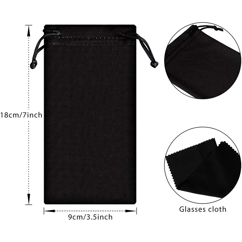 1-100PCS Waterproof Sunglasses Storage Bag Microfiber Storage Pouch Portable Glasses Drawstring Handbag Black Sleeve Container