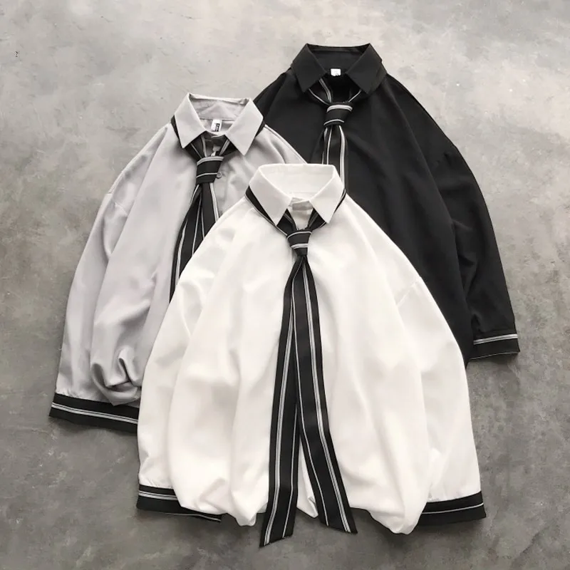 

Loose Men's Shirt Stylish Lazy Korean Version Fashionable Summer Top Long Sleeve Square Collar Pure Color Tourist Outfit