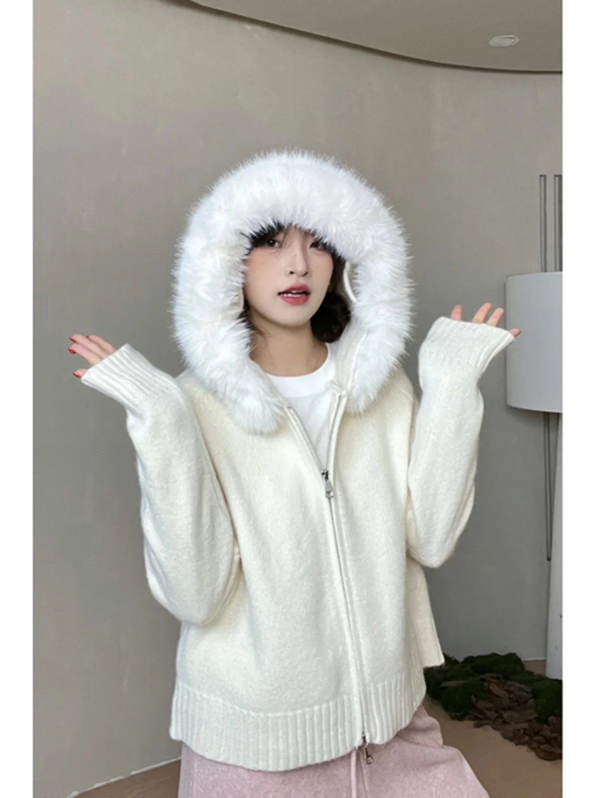 

Women's Knitted Plu Hoodie Long Sve Zipper Cardigan Warm Thermal Polyester Cotton Blend Comfortable Casual Faion