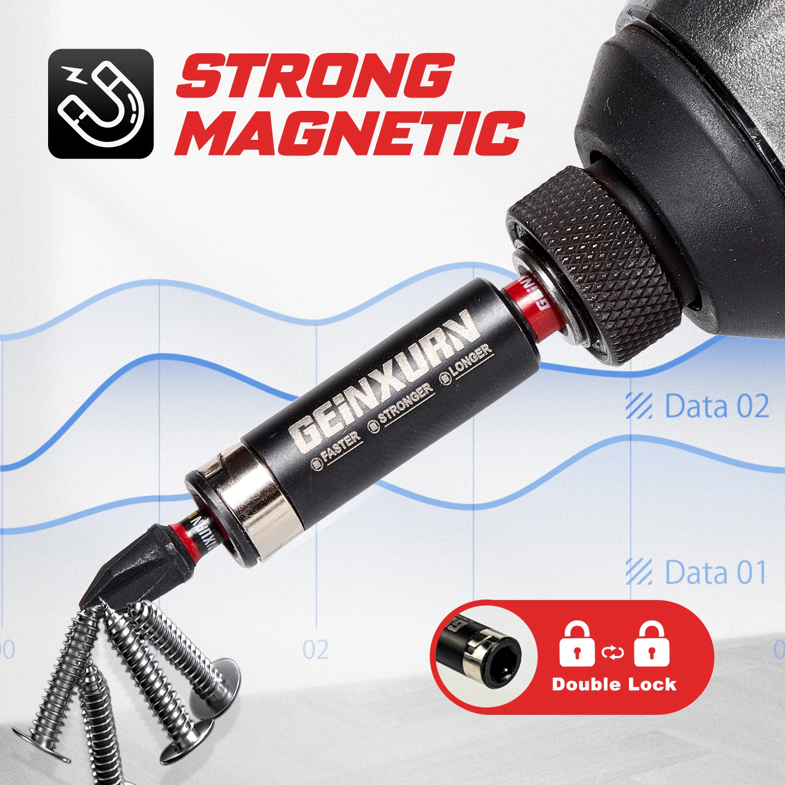 مجموعة لقم مفك براغي Geinxurn مكونة من 27 قطعة من تأثير فيليبس/مربع/مشقوق، مجموعة لقم فولاذية S2 مغناطيسية مع قاعدة مشفرة ملونة