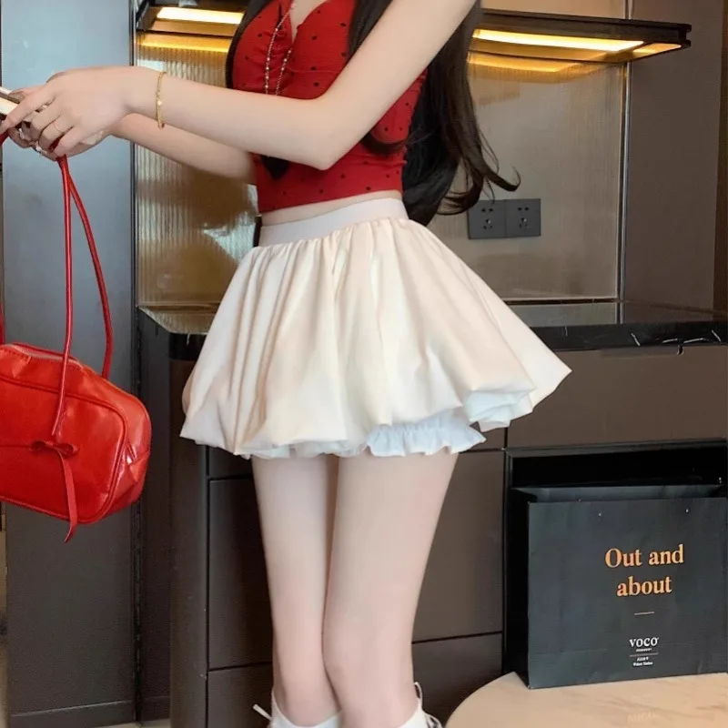 High Waist Ballet Bubble Skort Women Summer A-Line Anti-Exposure Ruffle Mini Skirt Slim Hip Conceal Flared Puff Casual Bottoms