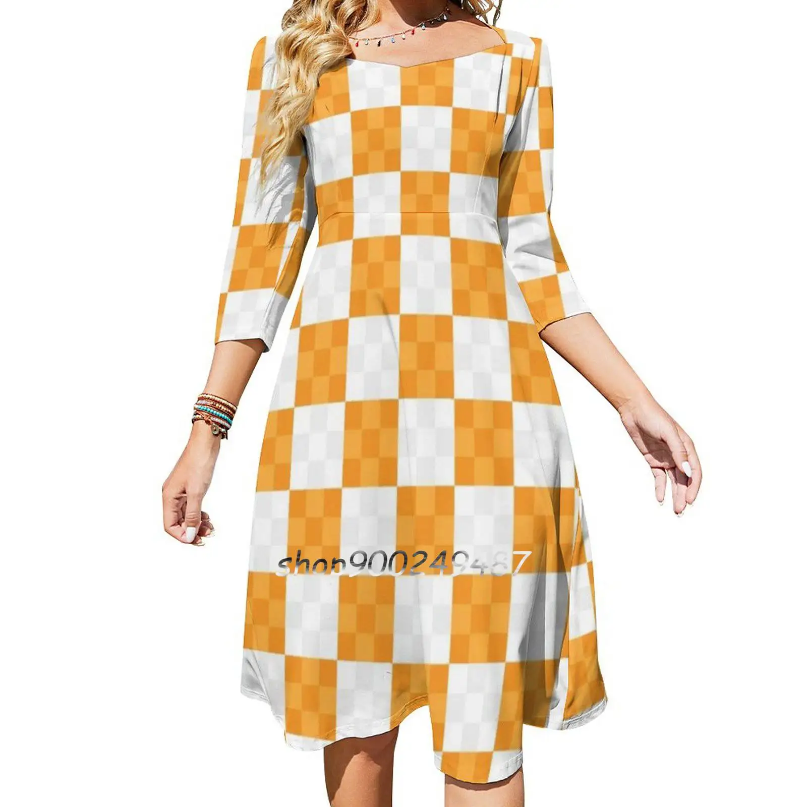 

Home Sweet Home To Me... Square Neck Dress Sweet Summer Dress Women Elegant Halter Print Dress Checkerboard Top Football